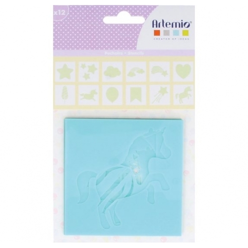 12 Plantillas estarcido Unicornio 9cm
