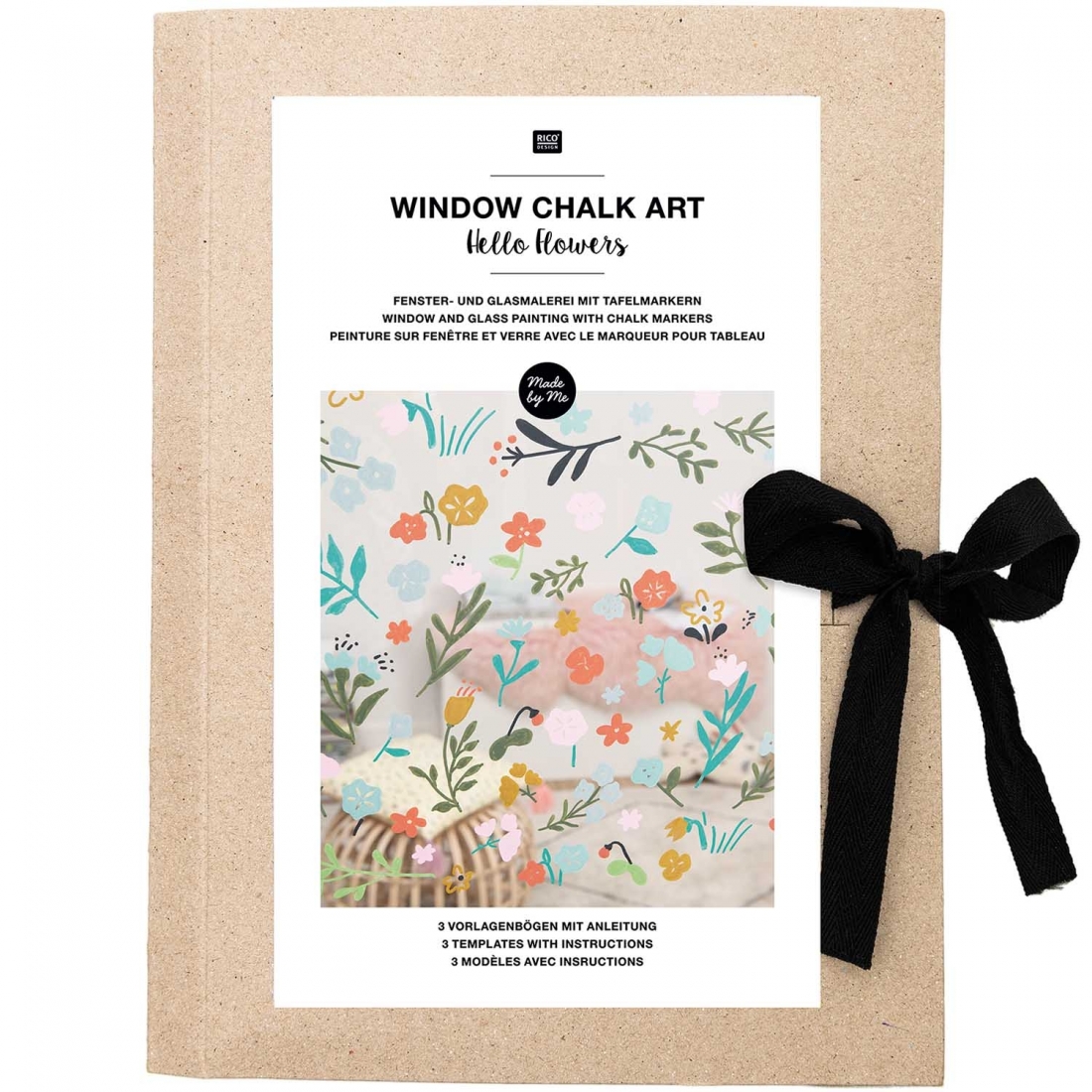 Plantillas papel Window chalk art - Hello flowers