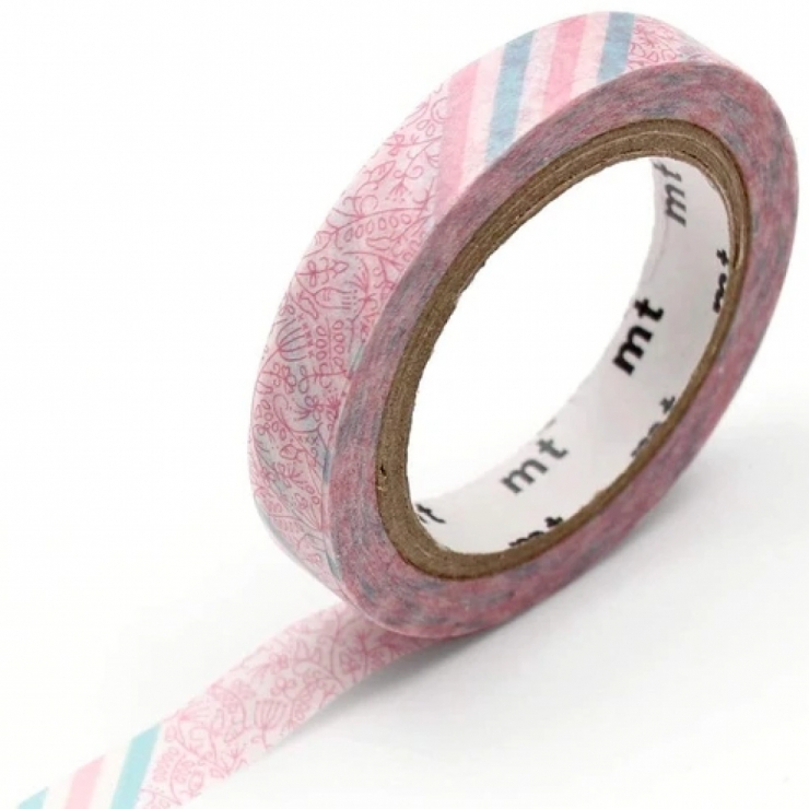 Washi Tape Slim Pink flower stripe mt