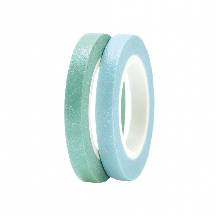 2 Washi tape slim azul-verde glitter