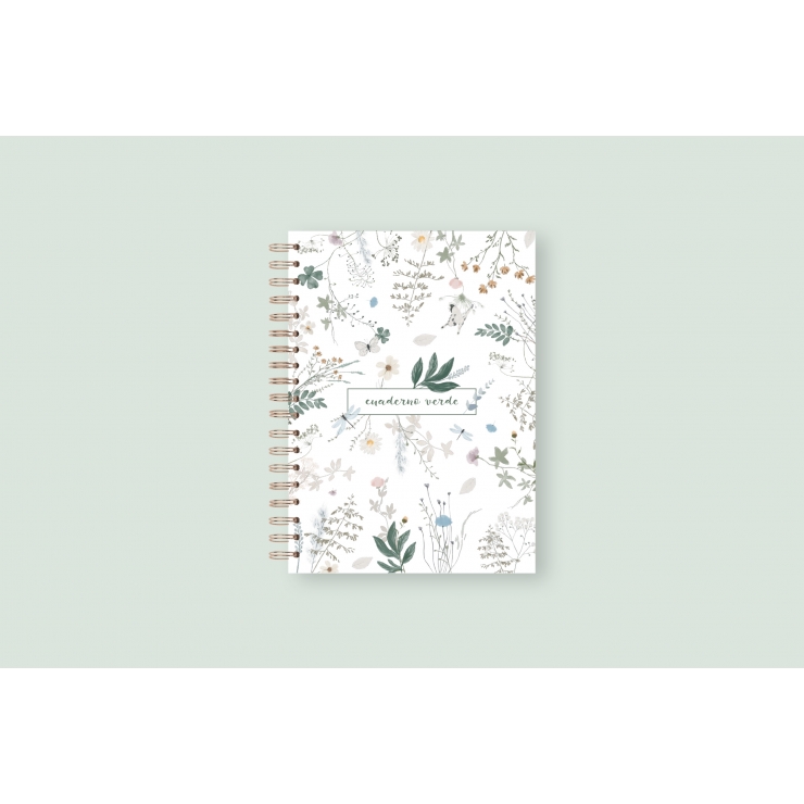 Cuaderno floral verde 17x24cm anillas Mia mandarina