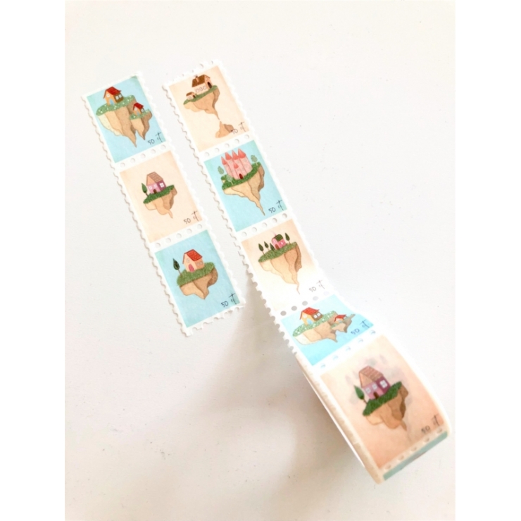 Washi Tape Post Stamp Floating Houses