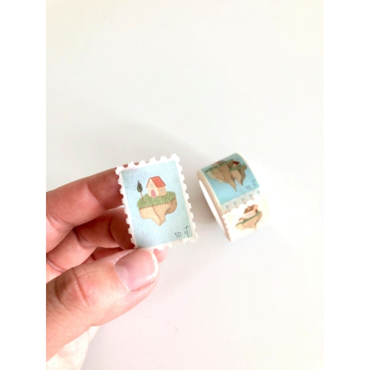 Washi Tape Post Stamp Floating Houses
