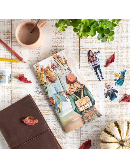 Libreta Grapada Autumn Girls (malla de puntos) 11x21 cm