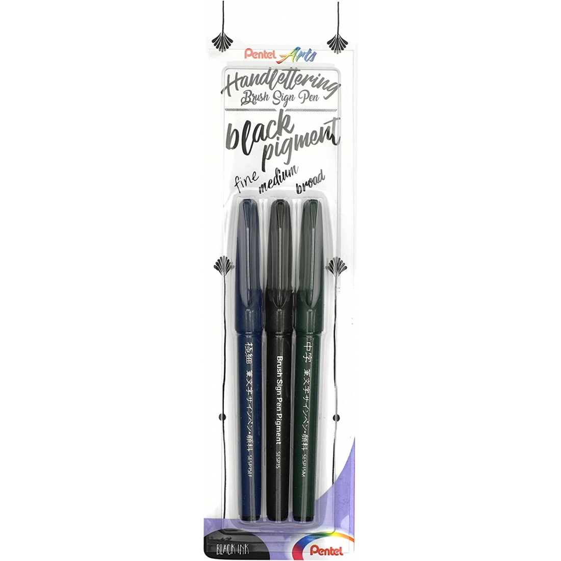 Pack 3 Rotuladores Pentel Brush Sign Pen Negros - 3 grosores
