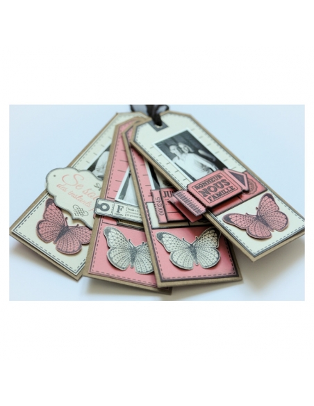 etiquetas handmade de piel con la inscripción handmade y una mariposa