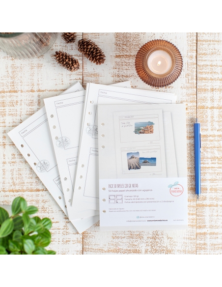 Pack 50 Papeles A5 120 gr Notas 2 días página con agujeros (para organizador)