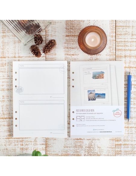 Pack 50 Papeles A5 120 gr Notas 2 días página con agujeros (para organizador)