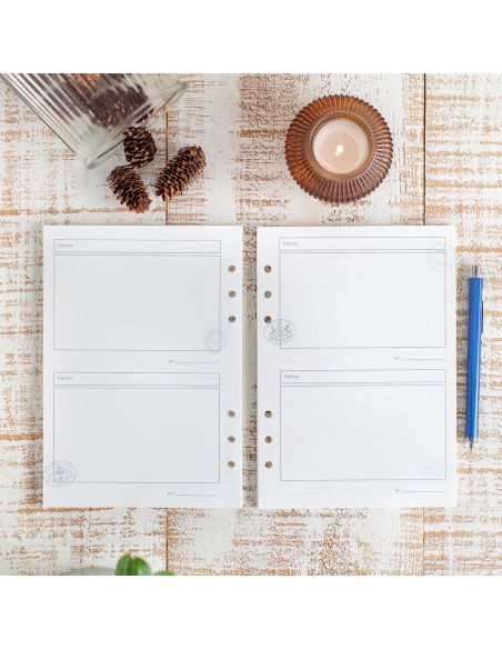 Pack 50 Papeles A5 120 gr Notas 2 días página con agujeros (para organizador)