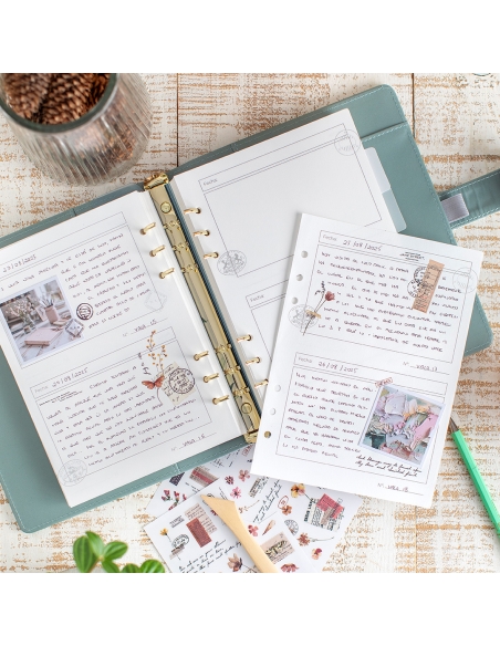 Pack 50 Papeles A5 120 gr Notas 2 días página con agujeros (para organizador)